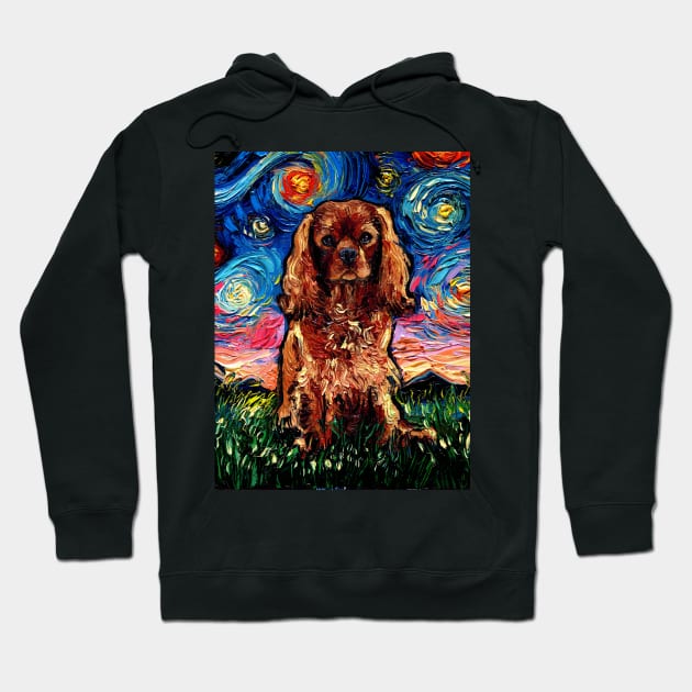 Ruby Cavalier King Charles Spaniel Night Hoodie by sagittariusgallery